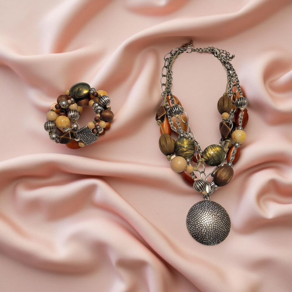 Chico's Silver and Brown Statement Necklace